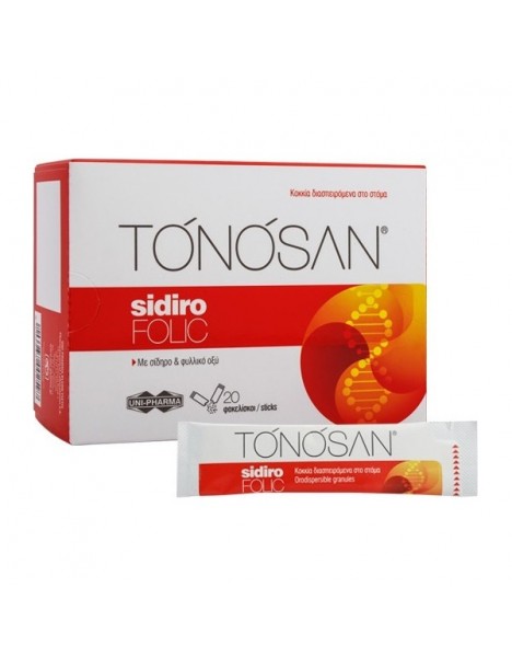 Tonosan SidiroFOLIC, Συμπλήρωμα Διατροφής Για Την Κάλυψη Των Καθημερινών Απαιτήσεων Σε Σίδηρο & Φυλλικό Οξύ, 20 sticks