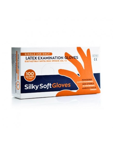 Γάντια εξεταστικά MEDIUM λατεξ / Latex gloves μίας χρήσης λευκά με πούδρα Silky Soft 100τμχ 