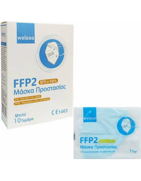 Welooo Μάσκα Προστασίας FFP2 NR BFE >98% σε Σκούρο Μπλέ 10τμχ