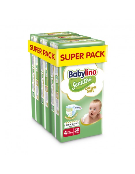 Babylino Sensitive Cotton Soft Super Pack Πάνες με Αυτοκόλλητο No. 4 για 8-13kg 150τμχ