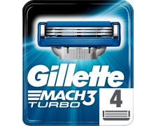 Gillette Mach3 Turbo Ανταλλακτικές Κεφαλές με 3 Λεπίδες και Λιπαντική Ταινία 4τμχ