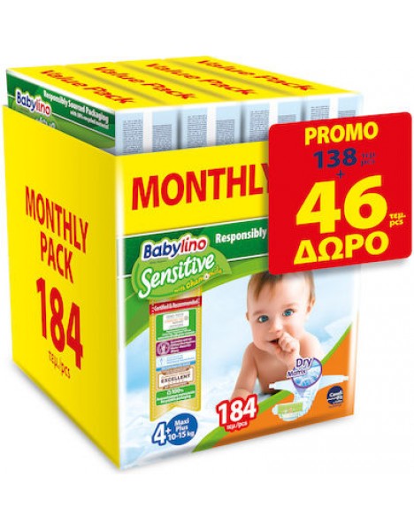 Babylino Sensitive Monthly Pack Πάνες Μέγεθος 4+ (10-15kg) 184 πάνες