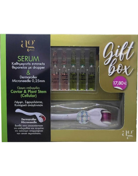 Ag Pharm Gift Box με 5 Αμπούλες Serum & Dermaroller 0,25mm για Ώριμες Επιδερμίδες, Caviar & Plant Stem (Cellular)