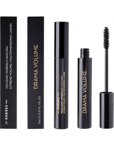 KORRES Volcanic Minerals Drama Volume Μάσκαρα για Μέγιστο Όγκο 01 Black, 1τμχ 11ml
