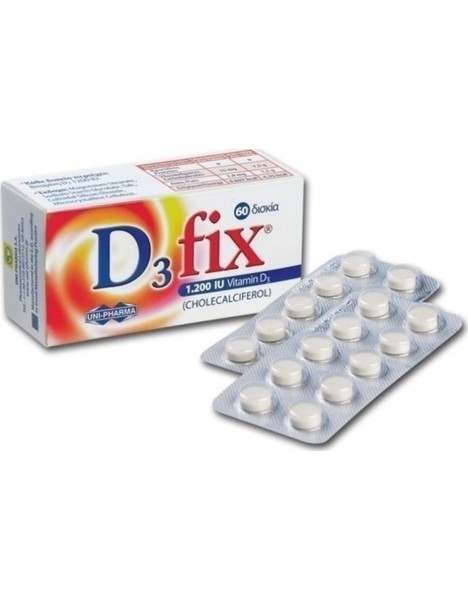 Uni-Pharma D3 Fix Βιταμίνη D3, 1.200iu 60 ταμπλέτες για δυνάτά οστά και αρθρώσεις καθώς και για την βελτίωση της διάθεσης 