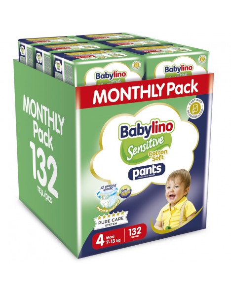 Babylino Cotton Soft Monthly Pack Πάνες Βρακάκι No. 4 για 7-13kg 132τμχ