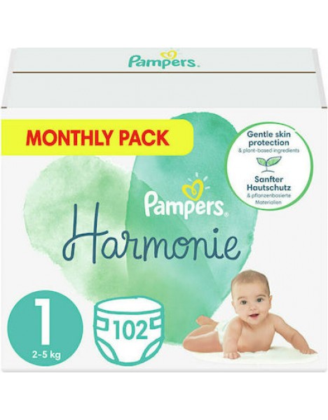 Pampers Harmonie Πάνες No.1 για 2-5kg 102τμχ Monthly Pack