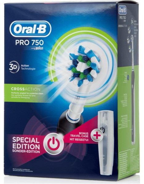 ORAL-B Pro 750 CrossAction Ηλεκτρική Οδοντόβουρτσα Special Edition Black + Travel Case
