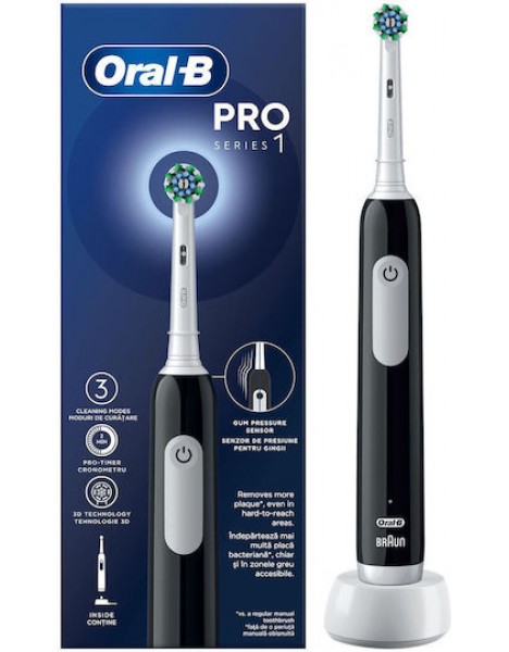 Oral-B Pro Series 1 Black Edition Ηλεκτρική Οδοντόβουρτσα σε Μαύρο Χρώμα με Χρονομετρητή, Αισθητήρα Πίεσης