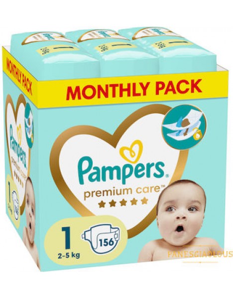 Pampers Premium Care Monthly Pack Πάνες με Αυτοκόλλητο No. 1 για 2-5kg 156τμχ