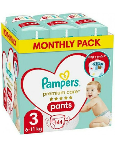 Pampers Monthly Premium Care Pants Πάνες-Βρακάκι Μεγ 3 x144τμχ (6-11kg)