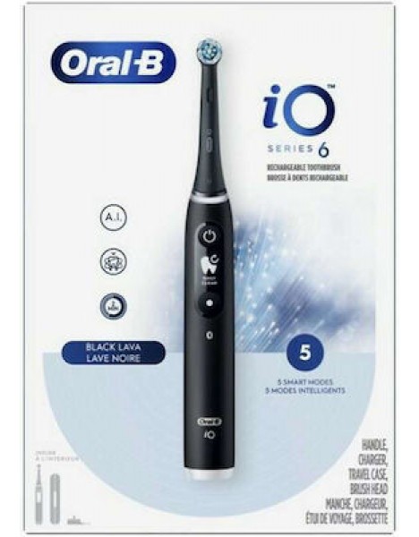 Oral-B IO Series 6 Ηλεκτρική Οδοντόβουρτσα με Χρονομετρητή, Αισθητήρα Πίεσης και Θήκη Ταξιδίου Black Lava