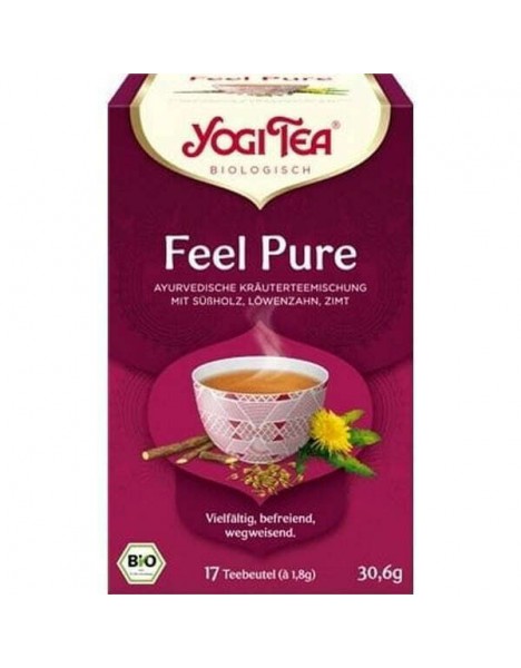 Yogi Tea Feel Pure (Detox), Μείγμα βοτάνων +& μπαχαρικών, γλυκόριζα, κολλιτσίδα +& κανέλα, Bio, 17 φακελάκια