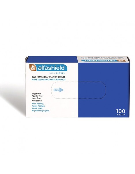 Karabinis Medical Alfashield Alfa Gloves Εξεταστικά Γάντια Νιτριλίου Χωρίς Πούδρα Μπλε 100τμχ