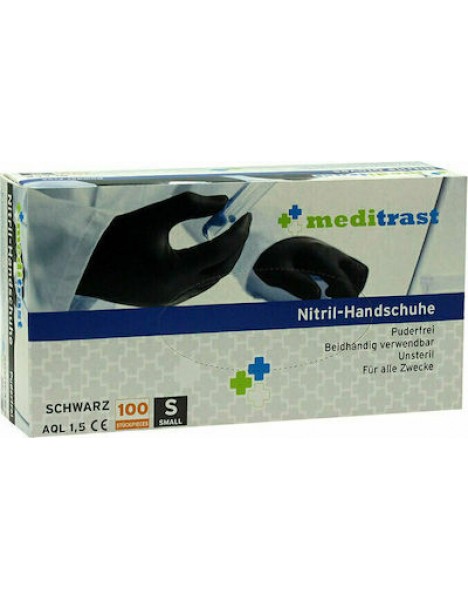 Meditrast Nitril-Handschuhe Γάντια Νιτριλίου Χωρίς Πούδρα σε Μαύρο Χρώμα 100τμχ