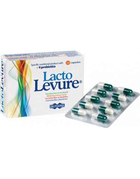 Uni-Pharma Lacto Levure Με 4 Προβιοτικά για Αποκατάσταση Εντερικής & Κολπικής Χλωρίδας 10 κάψουλες