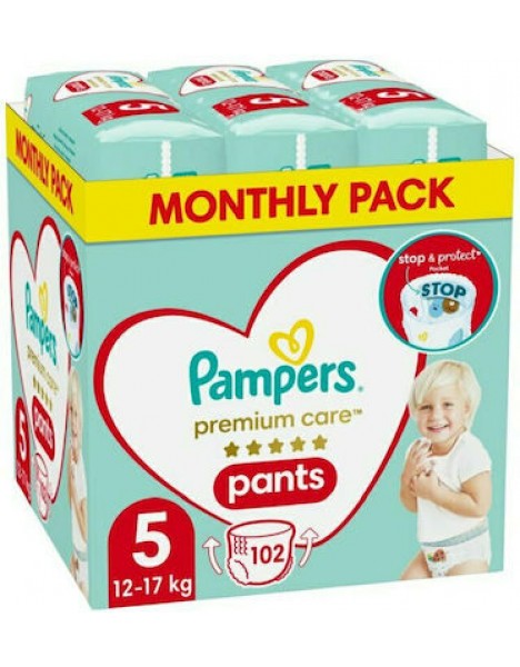 Pampers Πάνες Βρακάκι Premium Care No. 5 για 12-17kg 102τμχ