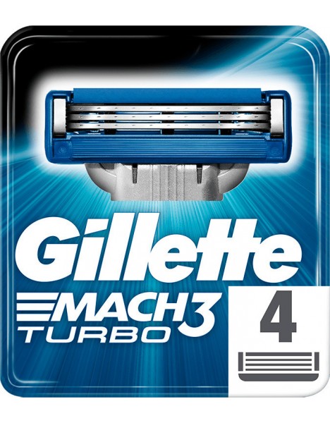 Gillette Mach3 Turbo Ανταλλακτικές Κεφαλές με 3 Λεπίδες και Λιπαντική Ταινία 4τμχ
