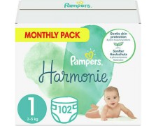 Pampers Harmonie Πάνες No.1 για 2-5kg 102τμχ Monthly Pack