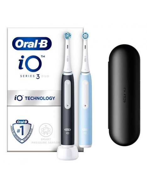 ORAL-B Promo iO 3 Duo Ηλεκτρικές Οδοντόβουρτσες Μαύρη & Μπλε με Αισθητήρα Πίεσης & Θήκη Ταξιδίου 2 Τεμάχια