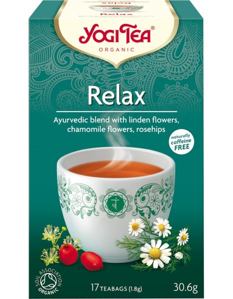 Yogi Tea Relax, Τσάι με άνθη χαμομηλιού άνθη φλαμουριάς φύλλα σμέουρου, Bio, 17 φακελάκια