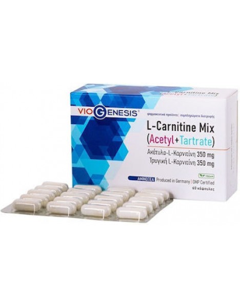 Viogenesis L-Carnitine Συνδυασμός ακέτυλο-L-καρνιτίνης και τρυγικής L-καρνιτίνης (Acetyl 350 mg + Tartrate 350 mg) 60 caps