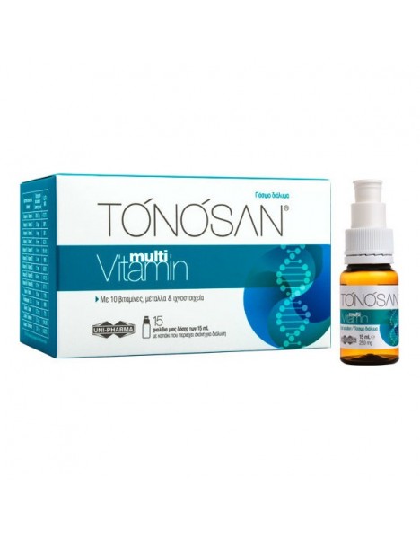 Uni-Pharma Tonosan Multivitamin, Συμπλήρωμα Διατροφής για την Eνέργεια & Τόνωση για Όλη την Οικογένεια, 15x15ml