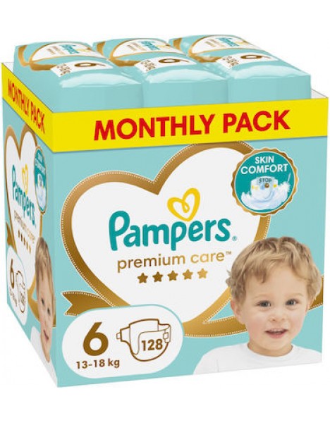 Pampers Πάνες με Αυτοκόλλητο Premium Care Monthly Pack No. 6 για 13-18kg 128τμχ