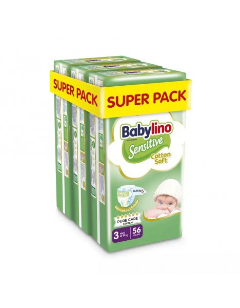 Babylino Sensitive Cotton Soft Super Pack Πάνες με Αυτοκόλλητο No. 3 για 4-9kg 168τμχ