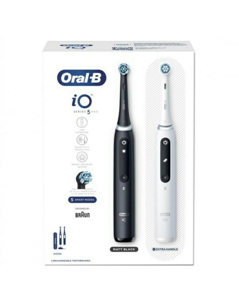 Oral-B iO Series 5 Duo Pack Ηλεκτρική Οδοντόβουρτσα με Αισθητήρα Πίεσης και Θήκη Ταξιδίου Λευκό & Μαύρο 2 Τεμάχια