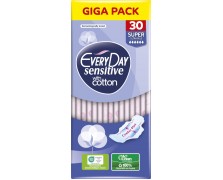 EveryDay Sensitive With Cotton Super Ultra Plus Σερβιέτες με Φτερά 6 Σταγόνες Giga Pack 30 Τεμάχια