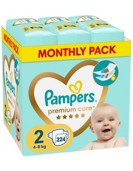 Pampers Pampers Premium Care Πάνες Μέγεθος 2, 4-8 kg, Monthly Pack 224 Πάνες