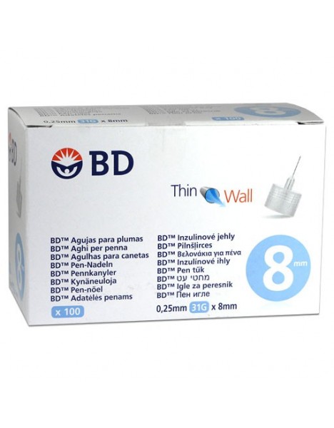 BD Thin Wall Βελόνες ινσουλίνης Για Πένες 31G x 8mm 100τμχ