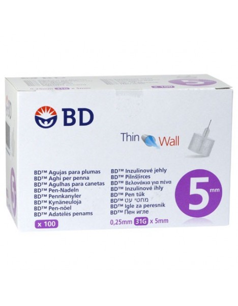 BD Thin Wall Βελόνες ινσουλίνης Για Πένες 31G x 5mm 100τμχ