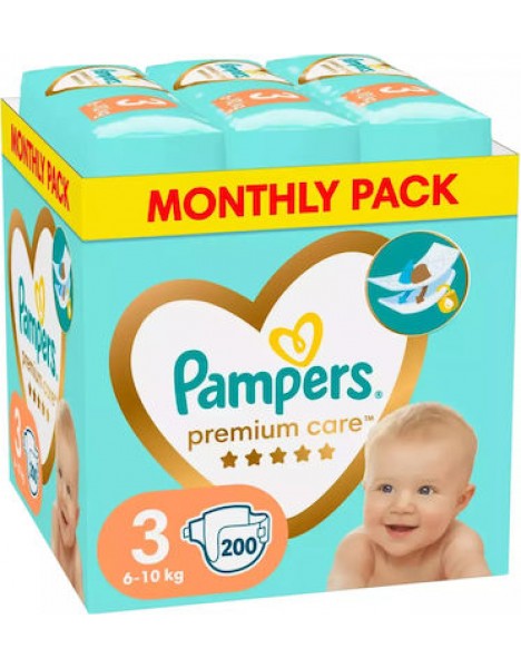 Pampers Premium Care Πάνες με Αυτοκόλλητο No. 3 για 6-10kg 200τμχ