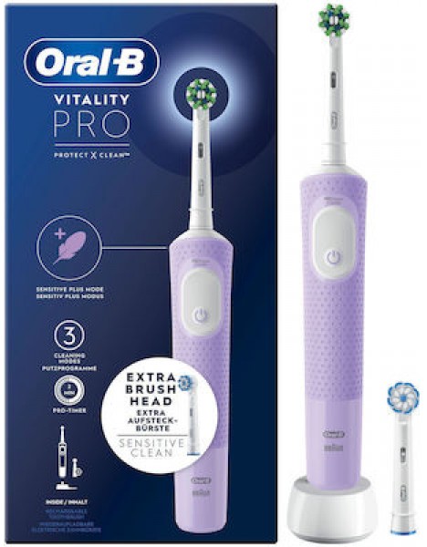 Oral-B Vitality Pro Protect X Clean Ηλεκτρική Οδοντόβουρτσα με Χρονομετρητή Lilac 1 Τμχ