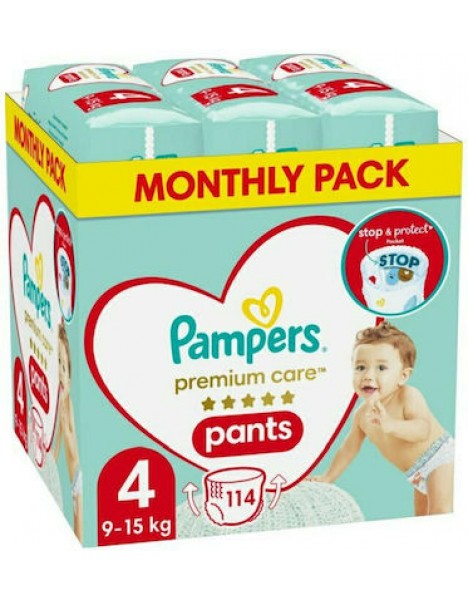 Pampers Πάνες Βρακάκι Premium Care No. 4 για 9-15kg 114τμχ