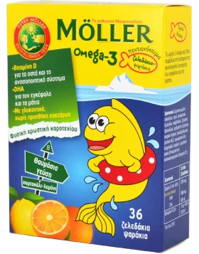 Moller's Omega-3 Kids Ζελεδάκια με Ω3 Λιπαρά Οξέα Ειδικά Σχεδιασμένο για Παιδιά 36 gummies