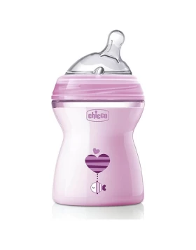 Chicco Πλαστικό Μπιμπερό Natural Feeling με Θηλή Σιλικόνης Ροζ 2m+ 250ml A60-80825-11