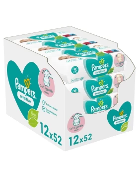 Pampers Sensitive Wipes Μωρομάντηλα για το ευαίσθητο δερματάκι του μωρού, 12 x 52 τεμάχια