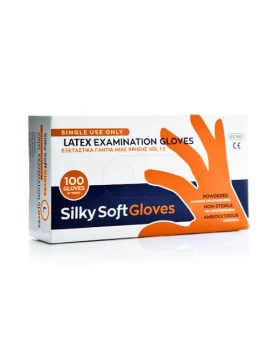 Γάντια εξεταστικά LARGE λατεξ / Latex gloves μίας χρήσης λευκά με πούδρα Silky Soft 100τμχ 