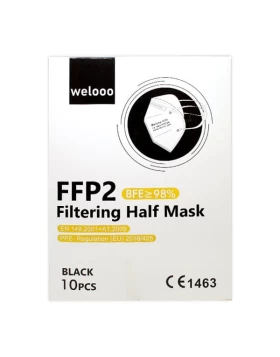 Welooo Μάσκα Προστασίας FFP2 NR BFE >98% σε Μαύρο χρώμα 10τμχ