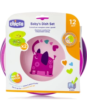 Chicco Baby's Dish Set 12m+ Pink (2τμχ) - Σετ Παιδικών Πιάτων, Χρώμα Ροζ