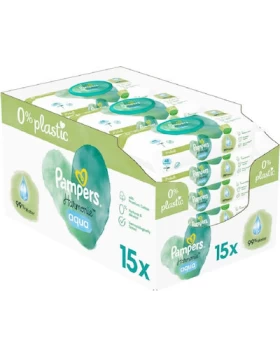 Pampers Οικολογικά Μωρομάντηλα Harmonie Aqua με Καπάκι χωρίς Άρωμα, Οινόπνευμα & με 99% Νερό 15x48τμ