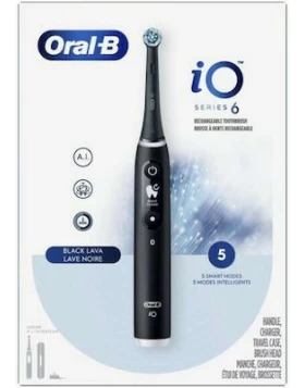 Oral-B IO Series 6 Ηλεκτρική Οδοντόβουρτσα με Χρονομετρητή, Αισθητήρα Πίεσης και Θήκη Ταξιδίου Black