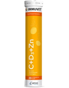 Leriva Immuvit C + D3 + Zn Διατροφικό Συμπλήρωμα με Βιταμίνες C, D3 και Ψευδάργυρο 20 Αναβράζοντα Δι