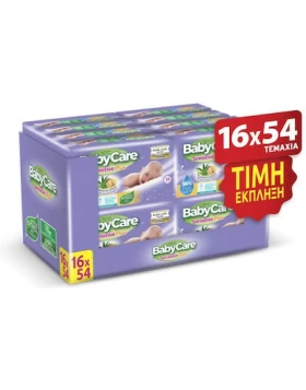 BabyCare Sensitive Plus Μωρομάντηλα χωρίς Οινόπνευμα & Parabens με Aloe Vera Και Βιταμίνη Ε 16x54τμχ