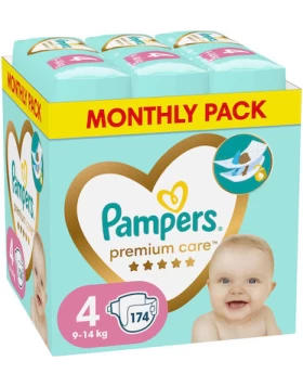Pampers Premium Care Monthly Pack No.4 (9-14kg) Βρεφικές Πάνες, 174τεμ