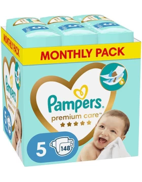 Pampers Premium Care Πάνες με Αυτοκόλλητο No. 5 για 11-16kg 148τμχ Monthly Pack