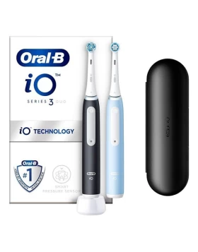 ORAL-B Promo iO 3 Duo Ηλεκτρικές Οδοντόβουρτσες Μαύρη & Μπλε με Αισθητήρα Πίεσης & Θήκη Ταξιδίου 2 Τ